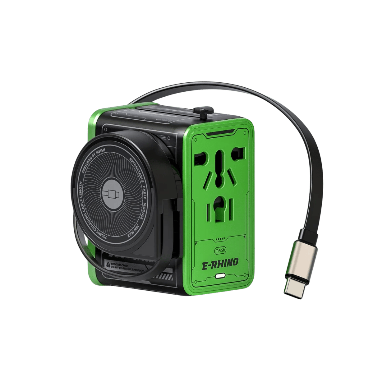 Mfish E-RHINO Travel Adapter (75W, 5-in-1, GaN, Built-in Retractable Cable) - Image 11