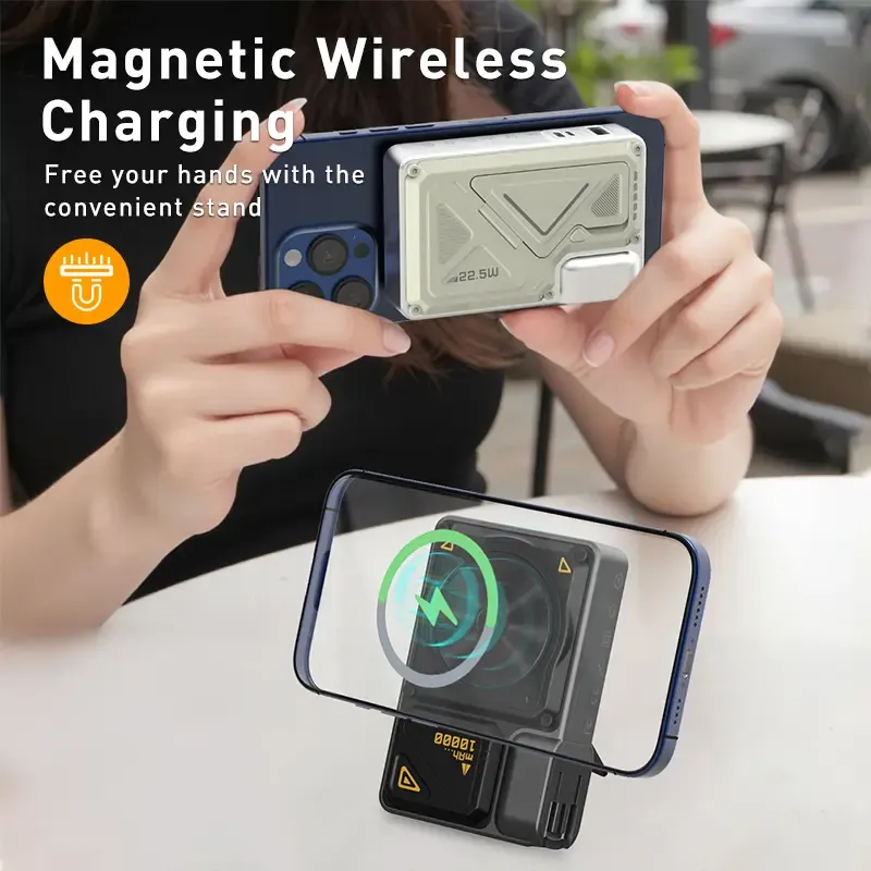 6-in-1 Magnetic Portable Power Bank 10000mAh Portable Charger with Integrated Cable and Foldable AC Plug - Image 2