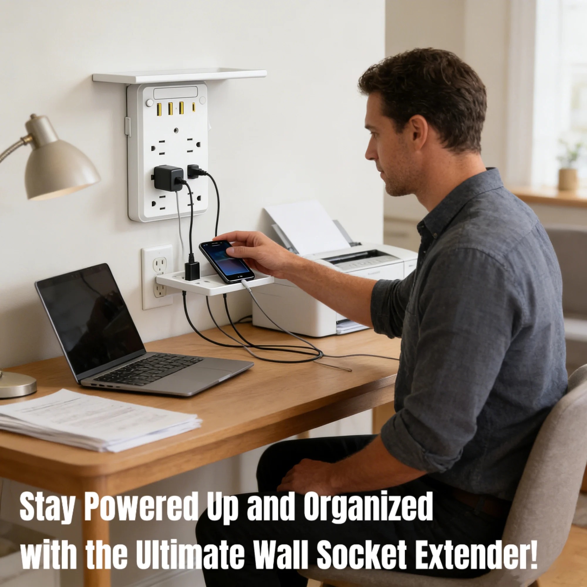 Wall Socket Extender with Shelf & USB Ports – Organize & Power Up Your Space 🌟 - Image 3