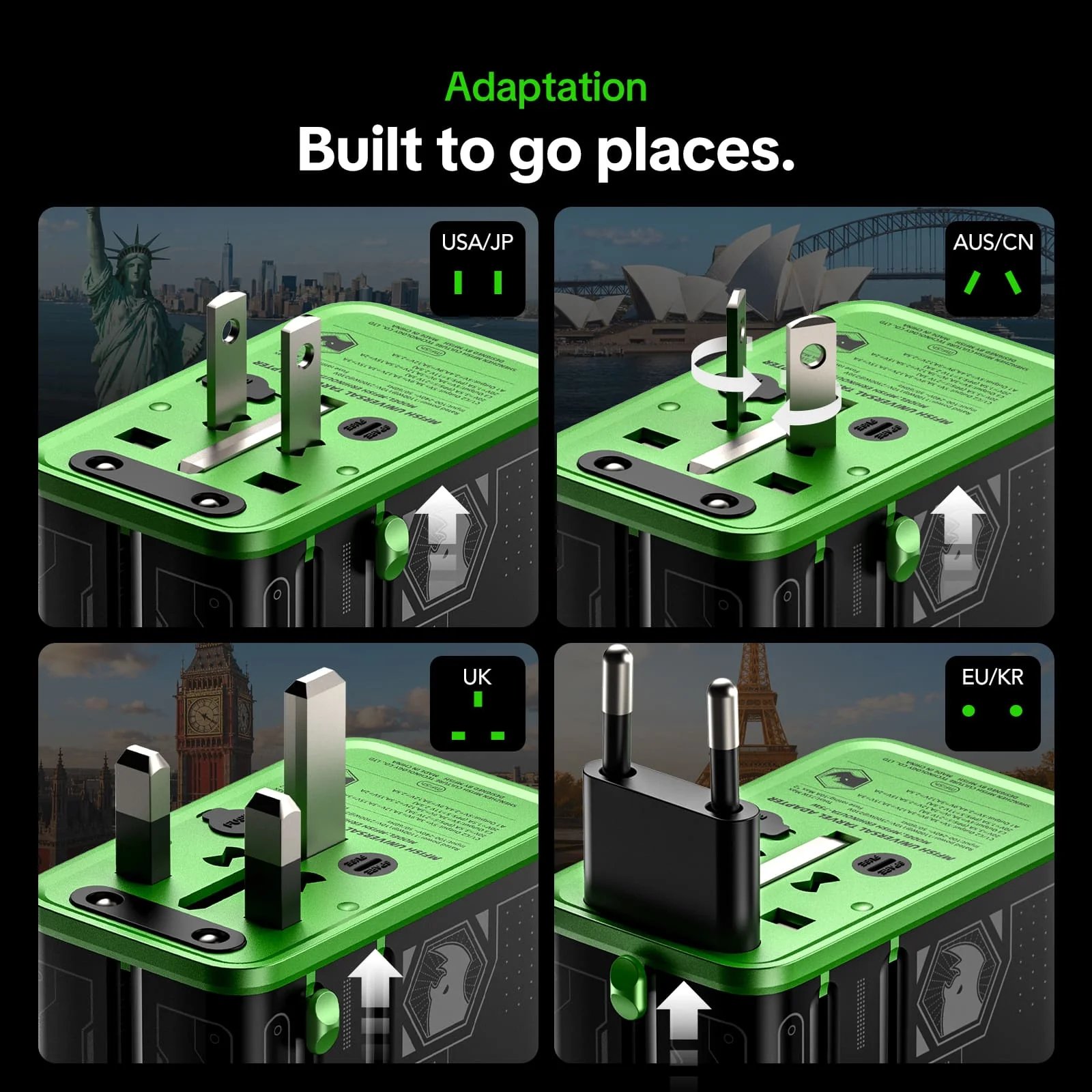 Mfish E-RHINO Travel Adapter (75W, 5-in-1, GaN, Built-in Retractable Cable) - Image 6