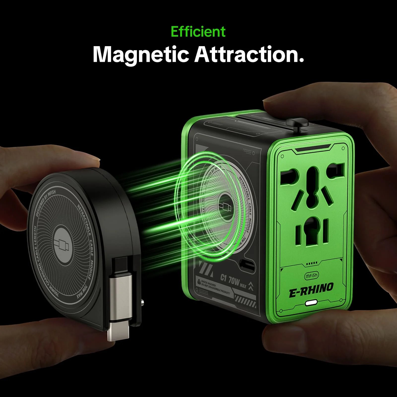 Mfish E-RHINO Travel Adapter (75W, 5-in-1, GaN, Built-in Retractable Cable) - Image 7
