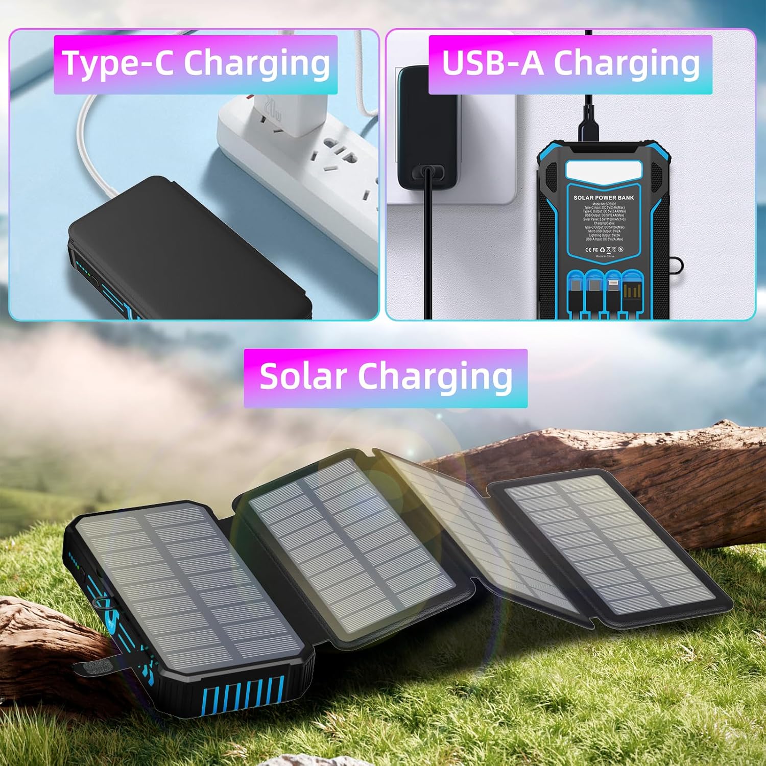 Outdoor Foldable Solar Large Capacity Charger Mobile Power Bank - Image 5
