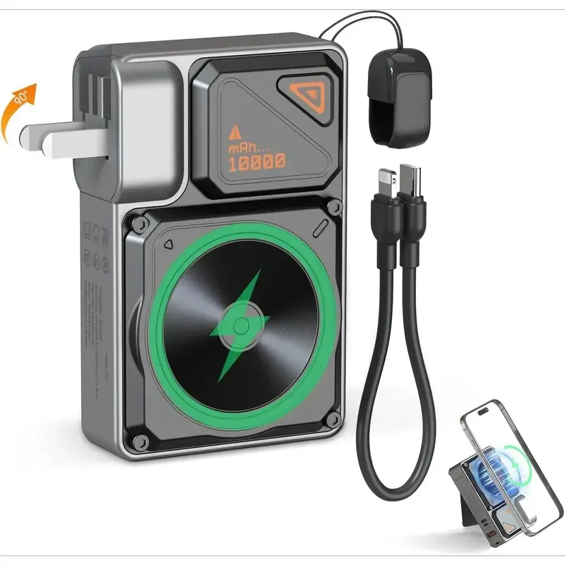 6-in-1 Magnetic Portable Power Bank 10000mAh Portable Charger with Integrated Cable and Foldable AC Plug - Image 6