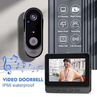 Wireless doorbell camera: 1080P, 170° angle, 4.3-inch screen, IPX65 outdoor waterproof, night vision