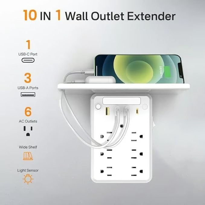 Wall Socket Extender with Shelf & USB Ports – Organize & Power Up Your Space 🌟 - Image 9