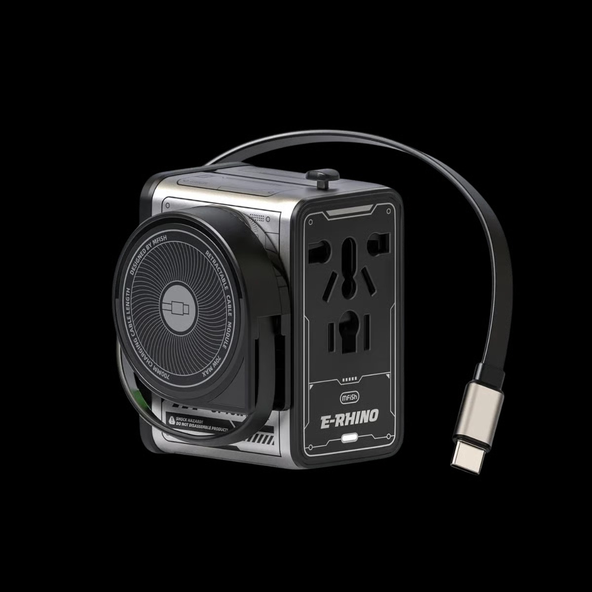 Mfish E-RHINO Travel Adapter (75W, 5-in-1, GaN, Built-in Retractable Cable) - Image 12
