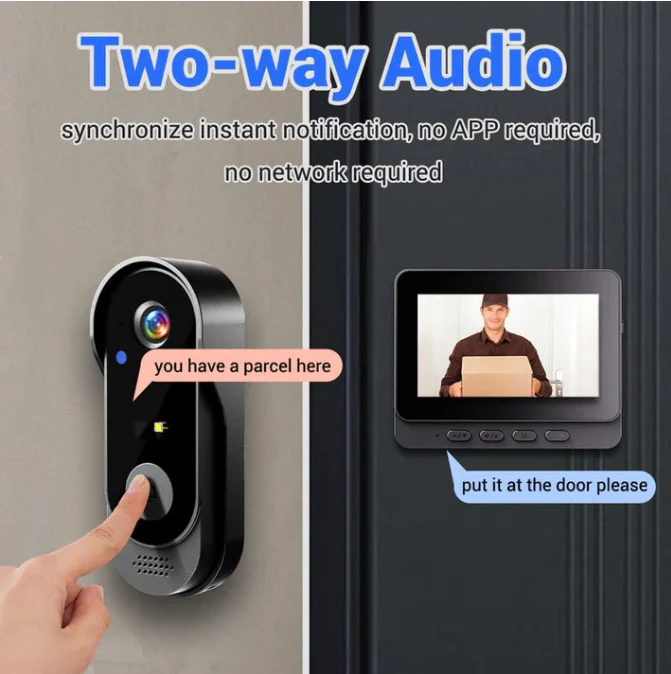 Wireless doorbell camera: 1080P, 170° angle, 4.3-inch screen, IPX65 outdoor waterproof, night vision - Image 2