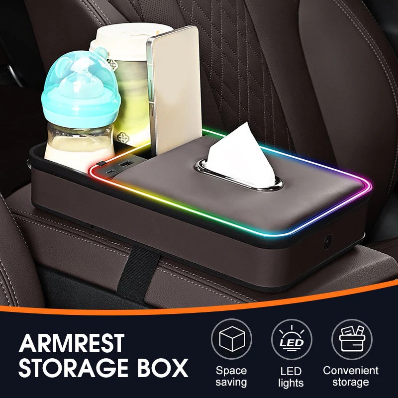 Armrest Storage Box with LED Ambient Lighting