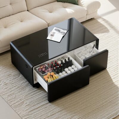 Smart Coffee Table with Built-In Fridge & Wireless Charging