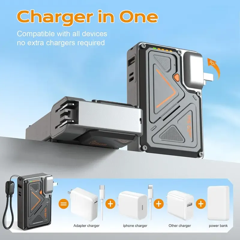 6-in-1 Magnetic Portable Power Bank 10000mAh Portable Charger with Integrated Cable and Foldable AC Plug