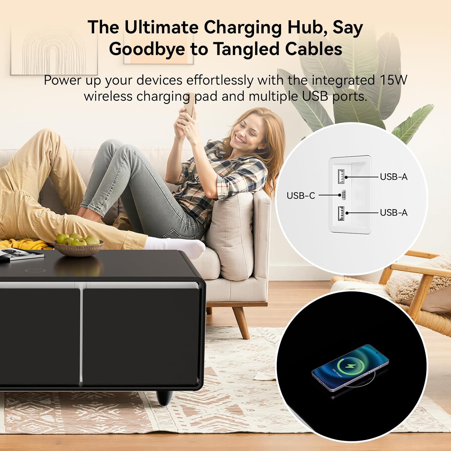 Smart Coffee Table with Built-In Fridge & Wireless Charging - Image 7